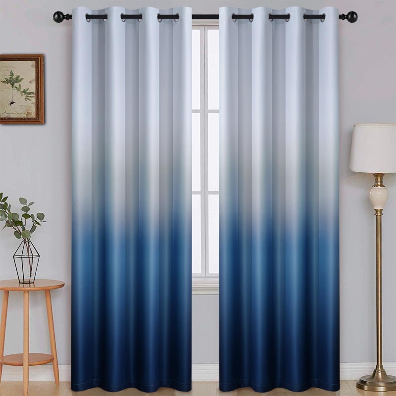 SimpleHome Ombre Room Darkening Curtains for Boys Bedroom, Light Blocking Gradient Grey White to Blue Thermal Insulated Grommet Window Curtains/Drapes for Living Room,2 Panels, 52x96 inches Length - Image 1